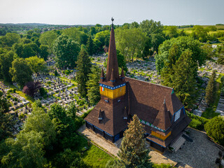 The wooden church of Miskolc city is a unique worship place. The temple built only of wood. Amazing colorful building with wood carving arts.