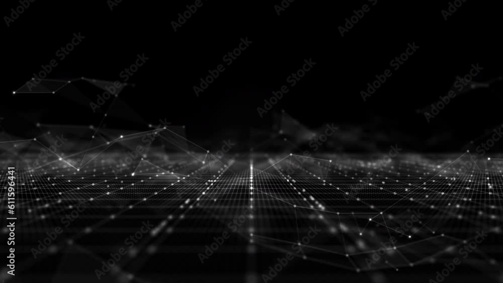 Poster technology blockchain network connections background concept, blue abstract background digital line 