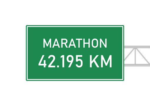 Marathon Running Event Concept. Marathon Signboard 42.195 Kilometers. Vector Illustration. 