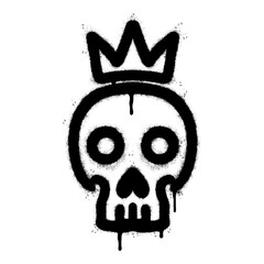 Spray Painted Graffiti skull in the crown icon Sprayed isolated with a white background.