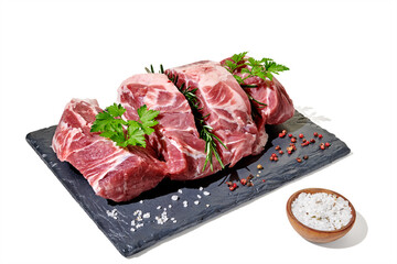 Fresh raw pork neck isolated on white background