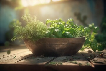 Herb rustic bowl. Generate Ai