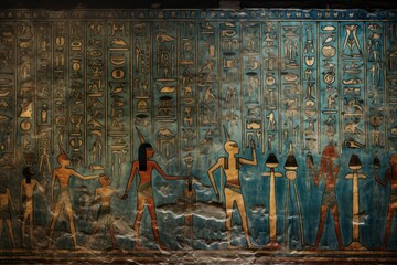 Hieroglyphics colorful wall. Generate Ai - obrazy, fototapety, plakaty