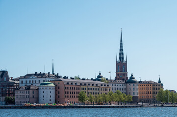 Naklejka premium Stockholm architecture on Riddarholmen and the church Riddarholmskyrkan