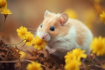 Hamster pet cute flower. Generate Ai