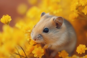 Hamster cute yellow flower. Generate Ai