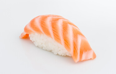 studio shoot of japanese sushi vaki with salmon on white background