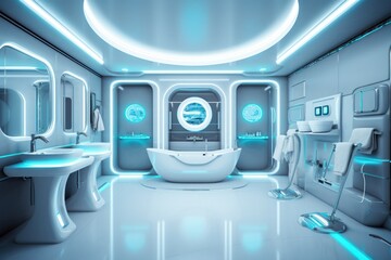 Interior modern stylish lights bathroom. Generate Ai