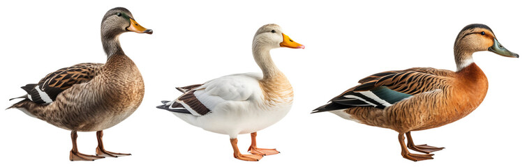 Different ducks on a transparent background, Generative AI