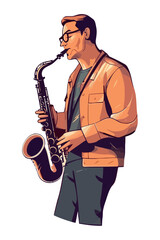 Naklejka premium Man playing wind and brass instruments on stage