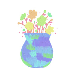 colorful cute flower in a vase, draw and paint in oil brush texture
