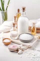 Obraz na płótnie Canvas Beauty treatment items for spa procedures. Generative AI