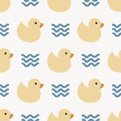 little yellow rubber duck with blue water wawes bathroom decor seamless pattern for textile and wrapping paper eps vector