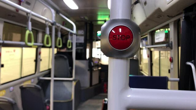 Daejeon, South Korea - Nov 2022 : Stop button on the BRT bus