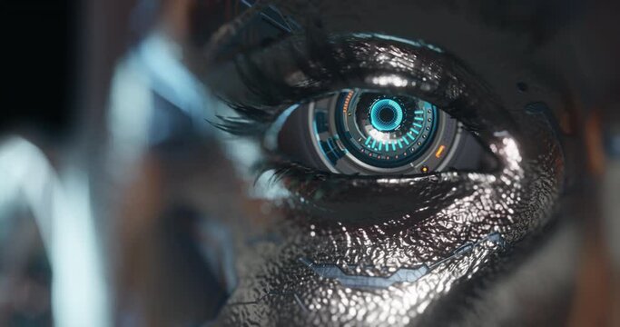 AI, Machine learning, Robot opening eyes, deep learning, Internet, Data exchange, innovation, Science and artificial intelligence technology.