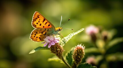 Obraz premium Butterfly sitting on a flower. Generative AI