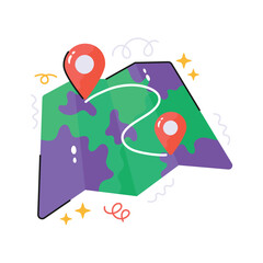 Tri fold chart with location pointer, trendy icon of map location