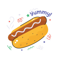 Hot dog burger vector design, hand drawn icon of fast food in modern style