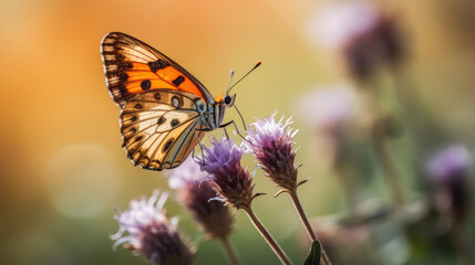 Obraz premium Butterfly sitting on a flower. Generative AI