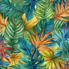 Fototapeta na wymiar seamless pattern with leaves and Floral tropical background stock illustration