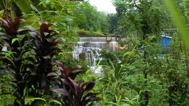 Beraliya Dola Ella Falls. Sri Lanka. Waterfall. Gin Ganga river. Distant view.