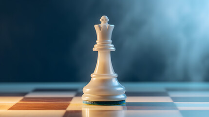 Isolated White Chess Pieces on a Light Blue Chessboard: Close-Up Photography Highlighting Fine Details. Generative AI