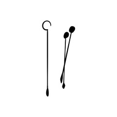 Vector sketch hand drawn silhouette of knitting needles, line art