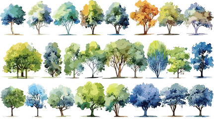 Tree watercolor style vector illustration, set of graphics trees elements drawing for architecture and landscape design, elements for environment and garden