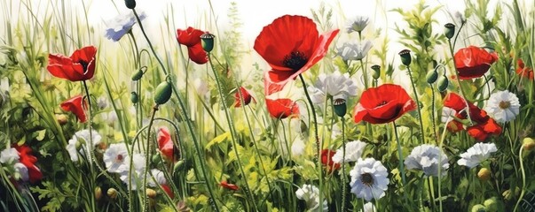 Red poppy flower meadow 