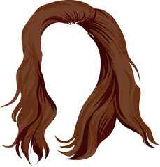 brunette female pattern, long hair for female characters, cascade hairstyle, vector illustration
