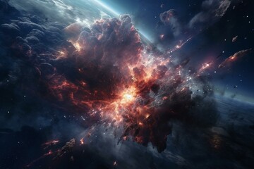 Obraz na płótnie Canvas The wonders of the universe revealed through a deep space nebula, stars, and planets. Generative AI