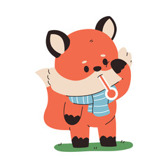 Cute baby fox sick vector cartoon character isolated on a white background.