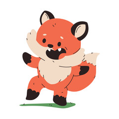 Obraz na płótnie Canvas Cute baby fox dancing vector cartoon character isolated on a white background.