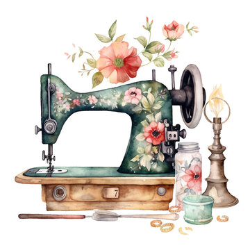 Watercolor Vintage Floral Sewing Clipart