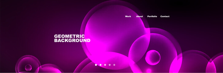 Shiny neon circles and bubbles, dark abstract background with blurred magic neon light, wallpaper design