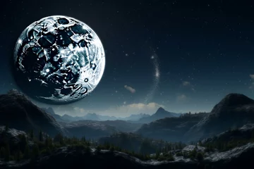 Photo sur Plexiglas Pleine Lune arbre A frame with moon, stars, and celestial bodies in 16:9 ratio. Generative AI