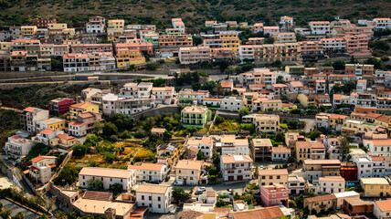 Fototapeta na wymiar Cityscape of Buggerru city in Mediterranean Sea in South Sardinia