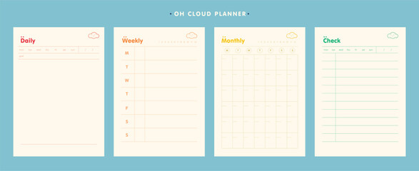 Daily Weekly Monthly Check memo planner. Minimalist planner template set. Vector illustration.	 