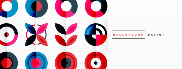 Colorful circles in a grid composition abstract background. Design for wallpaper, banner, background, landing page, wall art, invitation, prints, posters