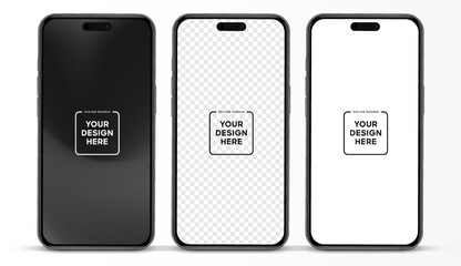 3D realistic high quality smartphone mockup with isolated background. Smart phone mockup collection. Device front view. 3D mobile phone with shadow on white background.
