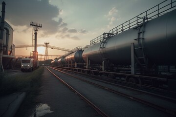 Fototapeta na wymiar Trucking petroleum, petrochemicals at refinery. Generative AI