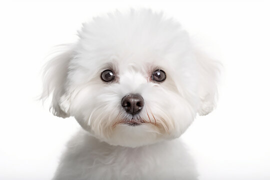 portrait of a white bichon dog