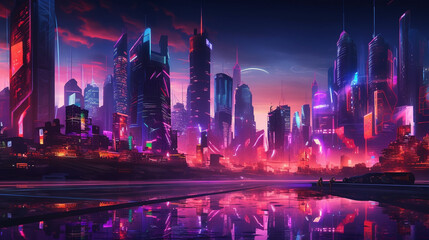 Fototapeta na wymiar Futuristic Neon Cyberpunk City, Generative AI