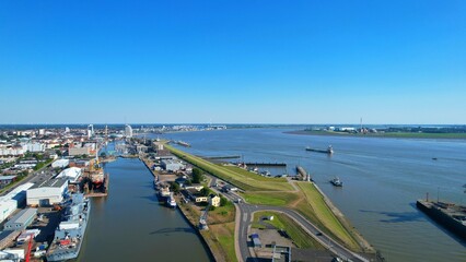 Fototapeta na wymiar Bremerhaven - port facilities Aerial view with the drone over the ports of Bremerhaven