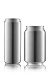 Aluminum cans for soft drinks or beer on white