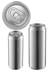 Aluminum cans for soft drinks or beer on white