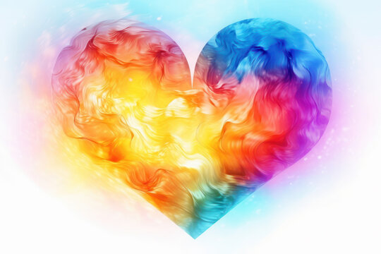 Generative AI - Harmonic Fusion: Abstract Futuristic White Background with Fire and Ice Love Heart in Rainbow Colors