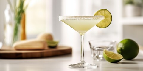 AI Generated. AI Generative. Summer vacation party traditiona; classic cocktail. Margarita in glass with ice cubes. Graphic Art