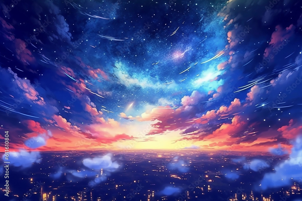 Wall mural ai generative image of an anime sky at night with a beautiful clouds and colorful image of universe