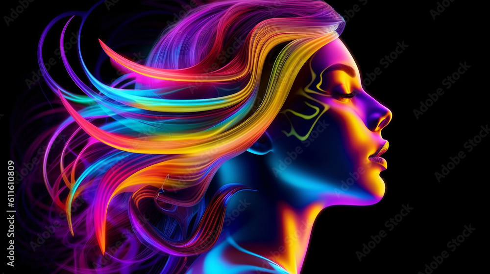 Wall mural Psychedelic woman portrait meditation colorful background created with generative ai